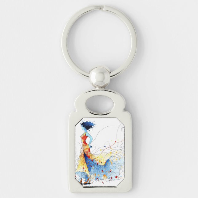 Watercolor Flamenco Dancer – Joy in Motion #2 Key Ring (Front)