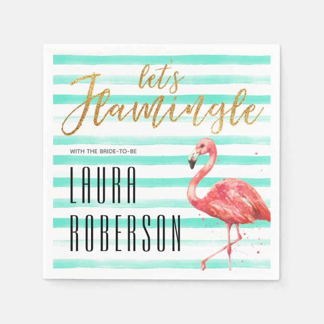 Watercolor Flamingle Mint Stripes | Bridal Shower Napkin (Front)