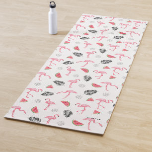 Watercolor Flamingo and Watermelon Pattern Custom Yoga Mat