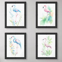 Watercolor Flamingo Artwork on Cornflower Branch 4