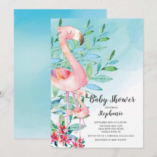 Watercolor Flamingo Baby Shower invitation (Front/Back)