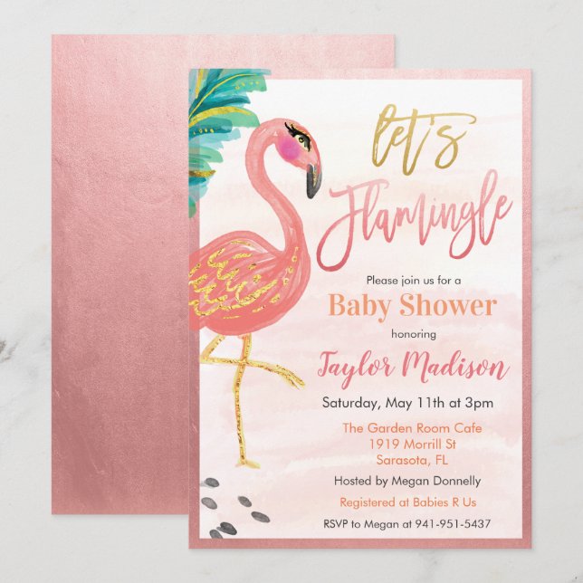 Watercolor Flamingo Baby Shower Invitation (Front/Back)