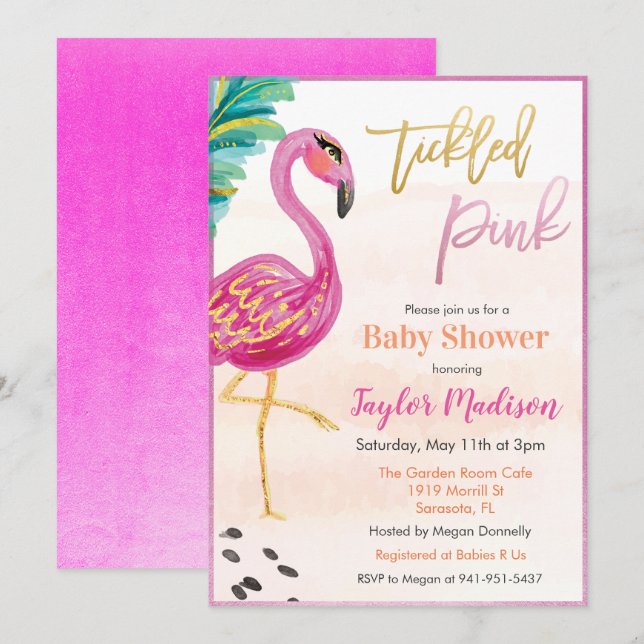 Watercolor Flamingo Baby Shower Invitation (Front/Back)