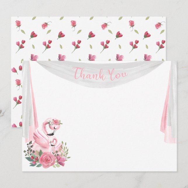 Watercolor Flamingo Baby Shower Thank you Card (Front/Back)