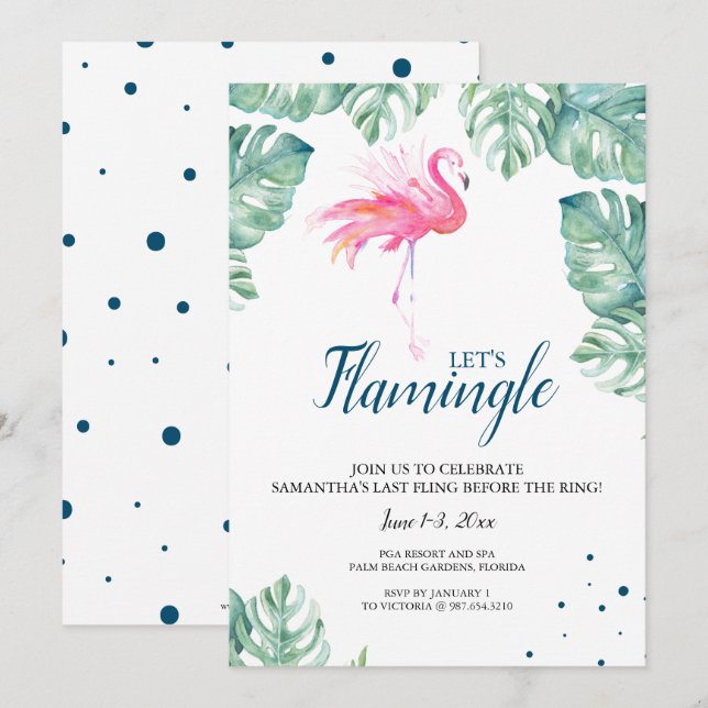 Watercolor Flamingo Bachelorette Party Invitation (Front/Back)