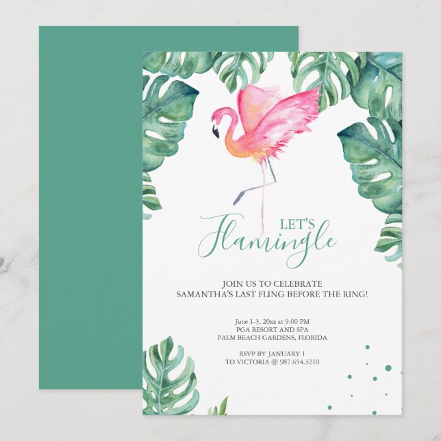 Watercolor Flamingo Bachelorette Party Invitation (Front/Back)