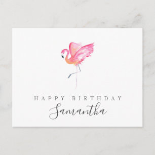 Watercolor Flamingo Birthday Greeting Postcard