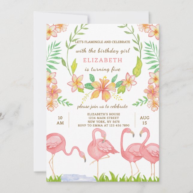 Watercolor Flamingo Birthday Invitation (Front)