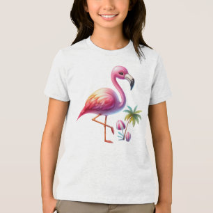 Watercolor Flamingo Cartoon Clipart-95059 Tri-Blend Shirt