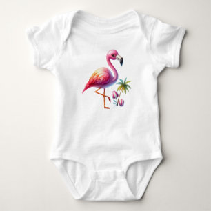 Watercolor Flamingo Cartoon Clipart Baby Bodysuit