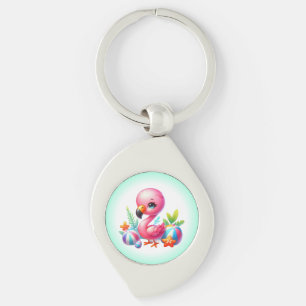 Watercolor Flamingo Cartoon Clipart Key Ring