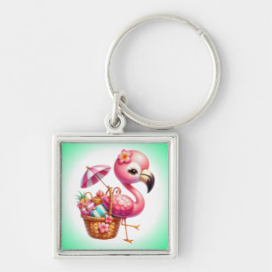 Watercolor Flamingo Cartoon Clipart Key Ring