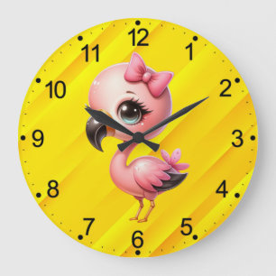 Watercolor Flamingo Cartoon Clipart Large Clock
