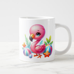 Watercolor Flamingo Cartoon Clipart Large Coffee Mug