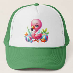 Watercolor Flamingo Cartoon Clipart Trucker Hat