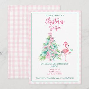 Watercolor Flamingo Christmas Soirée Invitation