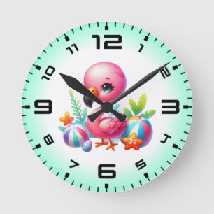 Watercolor Flamingo Clipart-95059 Round Clock