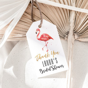 Watercolor Flamingo Gold Glitter   Bridal Shower Gift Tags