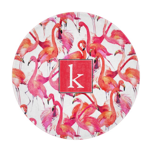 Watercolor Flamingo In Watercolors | Add Your Name Cutting Board (Front)