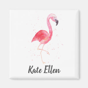 Watercolor Flamingo Magnet Custom Name