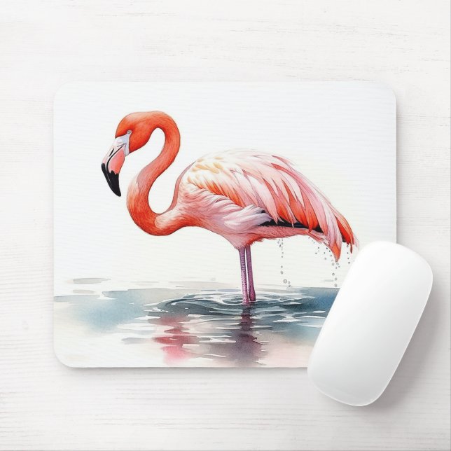 Watercolor Flamingo Mouse Mat (With Mouse)