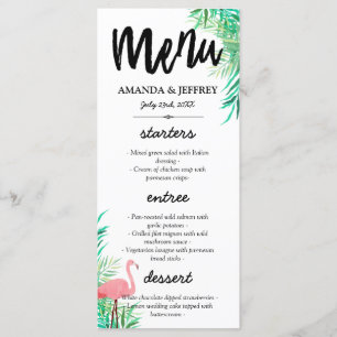 Watercolor Flamingo & Palm Leaves Wedding Menu