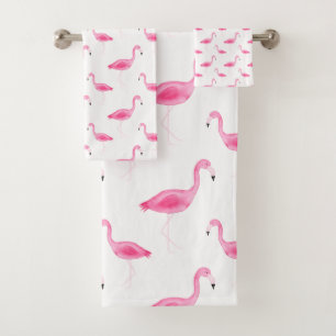 Watercolor Flamingo Pattern Bath Towel Set