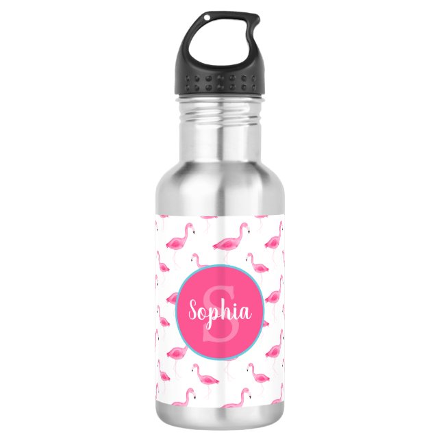 Watercolor Flamingo Pattern Personalised 710 Ml Water Bottle (Front)