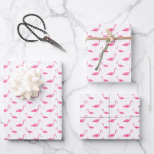 Watercolor Flamingo Pattern Wrapping Paper Sheet