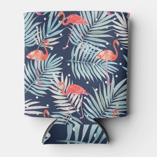 Watercolor Flamingo: Pink Tropical Elegance. Can Cooler (Front)