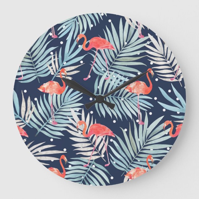 Watercolor Flamingo: Pink Tropical Elegance. Large Clock (Front)