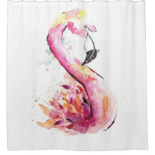 Watercolor Flamingo Print Art Funny Flamingo Shower Curtain