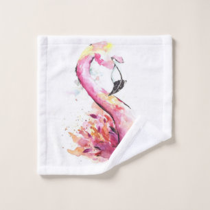 Watercolor Flamingo Print Art Funny Flamingo Wash Cloth