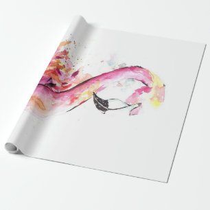 Watercolor Flamingo Print Art Funny Flamingo Wrapping Paper