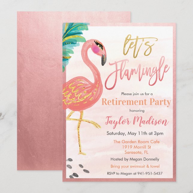 Watercolor Flamingo Retirement Party Invitation (Front/Back)