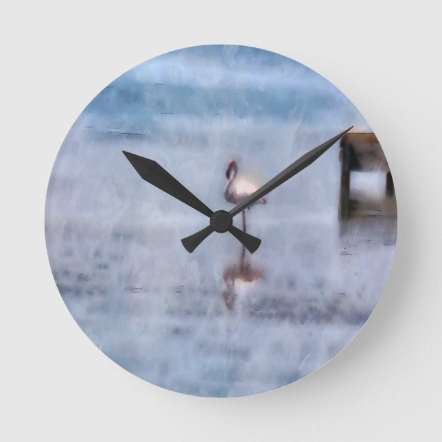 Watercolor Flamingo Round Clock (Front)