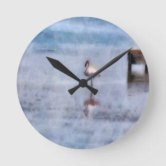 Watercolor Flamingo Round Clock