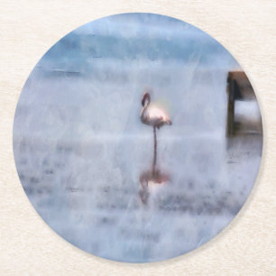 Watercolor Flamingo Round Paper Coaster