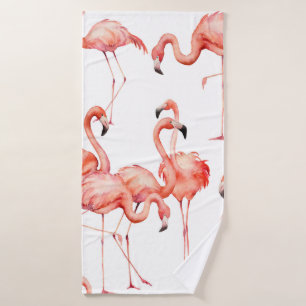 Watercolor flamingo seamless pattern. Hand painted Bath Towel