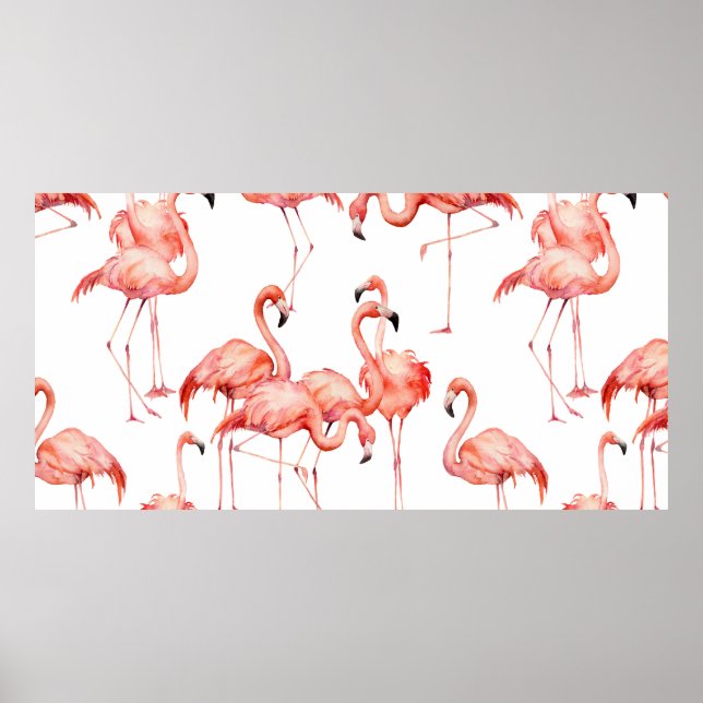 Watercolor flamingo seamless pattern. Hand painted Poster (Front)