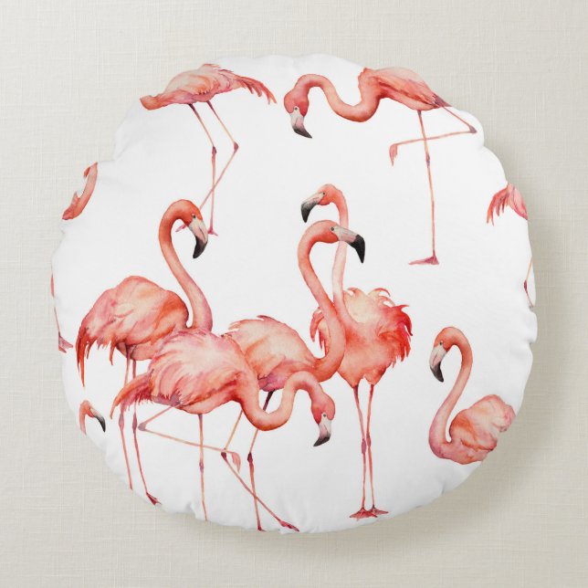 Watercolor flamingo seamless pattern. Hand painted Round Cushion (Front)