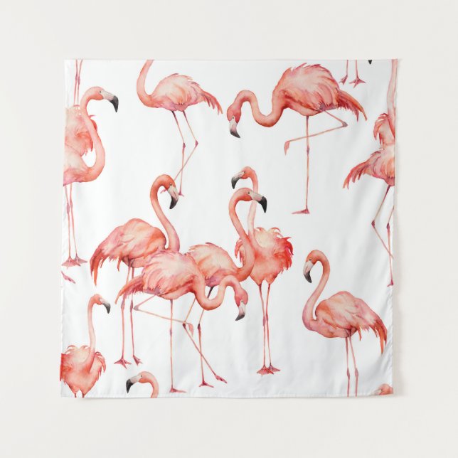 Watercolor flamingo seamless pattern. Hand painted Tapestry (Front)