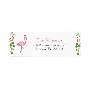 Watercolor Flamingo Tropical Christmas Address
