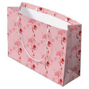 Watercolor Flamingo Tropical Christmas Holiday Large Gift Bag