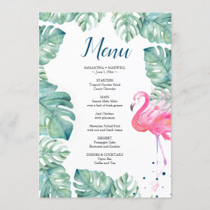 Watercolor Flamingo Tropical Menu Invitation