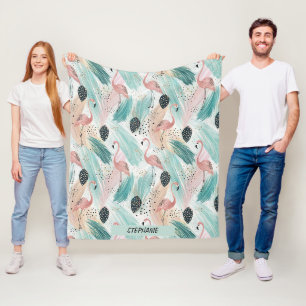 Watercolor Flamingo Tropical Pattern Fleece Blanket