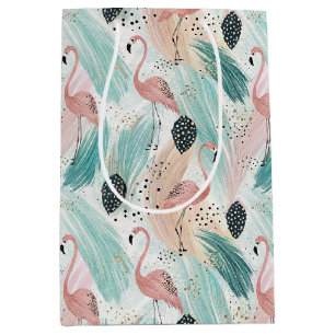 Watercolor Flamingo Tropical Pattern Medium Gift Bag