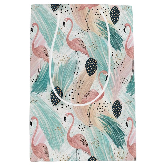 Watercolor Flamingo Tropical Pattern Medium Gift Bag (Front)