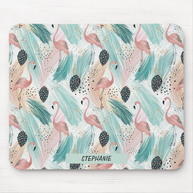 Watercolor Flamingo Tropical Pattern Mouse Mat (Front)