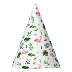 Watercolor Flamingo Tropical Pattern Party Hat